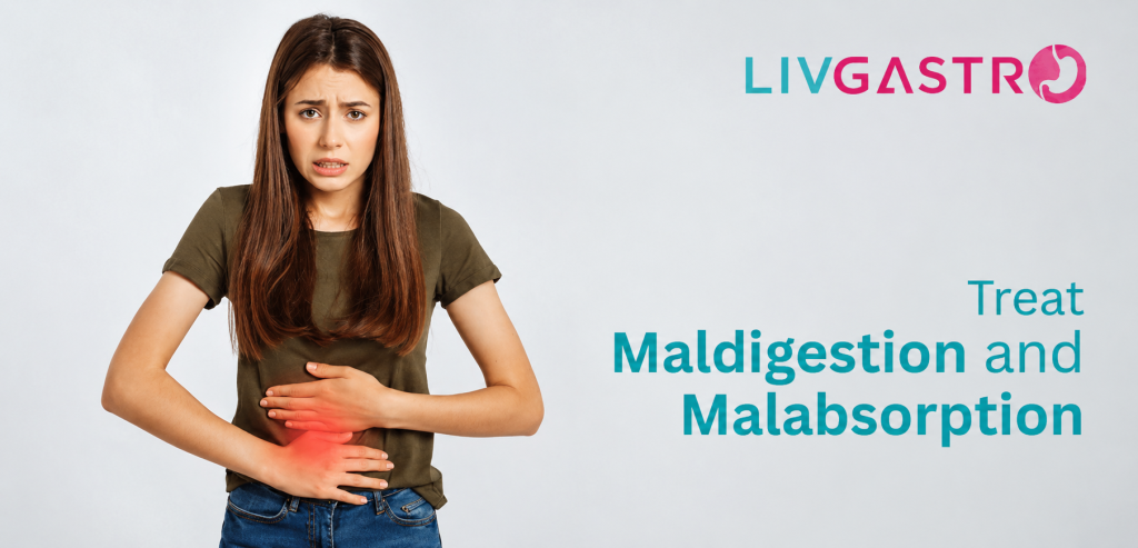 Illustration showing digestive problems caused by maldigestion and malabsorption despite a healthy diet.